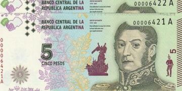 El billete de cinco pesos saldrá de circulación durante el inicio del 2020\u002E (Web)\u002E
