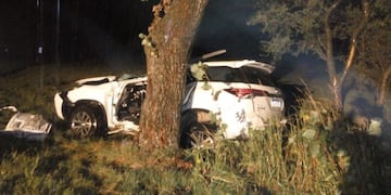 La camioneta salió de la calzada y terminó impactando con un árbol en la banquina de la Ruta 19 cerca de Sa Pereyra\u002E (Twitter)