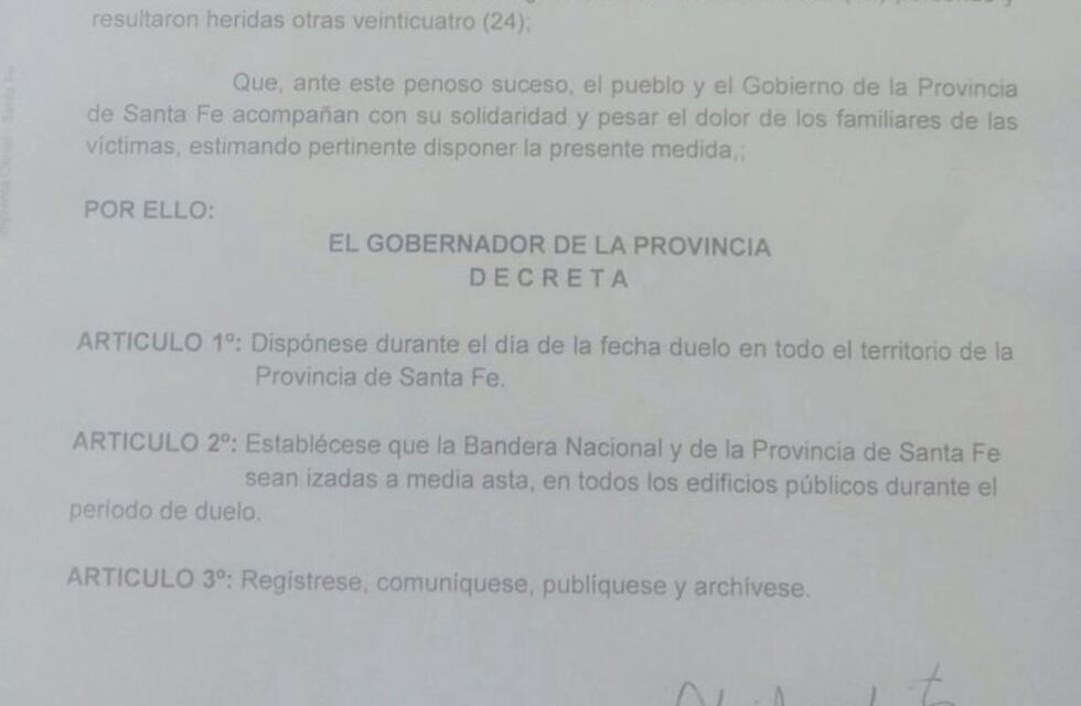 Decretaron duelo en el territorio santafesino por la tragedia en la ruta 33