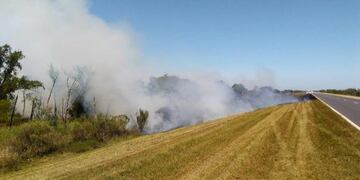 El fin de semana hubo fuego en la zona de islas en y las llamas llegaron a la ruta que conecta Rosario con Victoria\u002E (Bomberos de Victoria)
