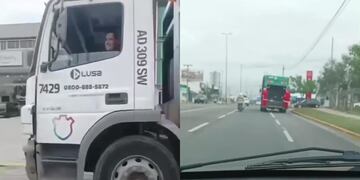 Los basureros disfrazados de Papá Noel fueron filmados trabajando en avenida Colón.
