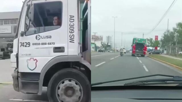 Los basureros disfrazados de Papá Noel fueron filmados trabajando en avenida Colón.