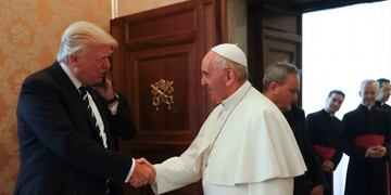 Pope Francis meets with President Donald Trump on the occasion of their private audience, at the Vatican, Wednesday, May 24, 2017. (AP Photo/Alessandra Tarantino, Pool)