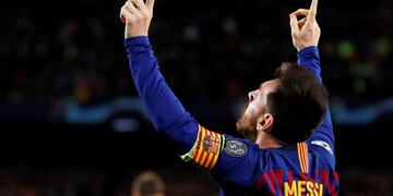 Soccer Football - Champions League Semi Final First Leg - FC Barcelona v Liverpool - Camp Nou, Barcelona, Spain - May 1, 2019  Barcelona's Lionel Messi celebrates scoring their second goal  REUTERS/Albert Gea