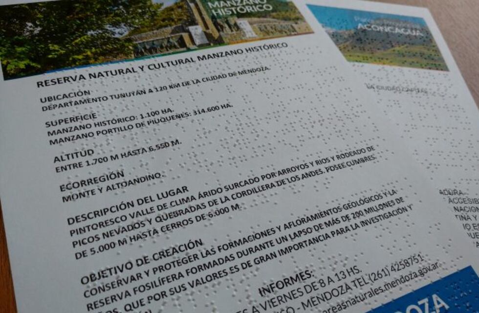 Las áreas naturales protegidas incorporaron el sistema Braille en la folletería