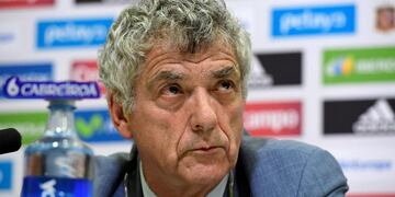 (FILES) This file photo taken on July 21, 2016 shows President of the Spanish football federation, Angel Maria Villar, attending a press conference in Madrid\u002E\nThe president of the Spanish Football Federation, Angel Maria Villar, was detained by police on July 18, 2017 as part of a corruption probe, a judicial source said\u002E Villar, 67, a former Spanish international footballer, was being held on suspicion of abusing his position to embezzle funds from the federation, among other charges, the source said\u002E / AFP PHOTO / JAVIER SORIANO