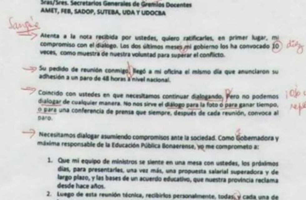 Vidal envió una carta a los docentes y se la corrigieron como si fuera una alumna