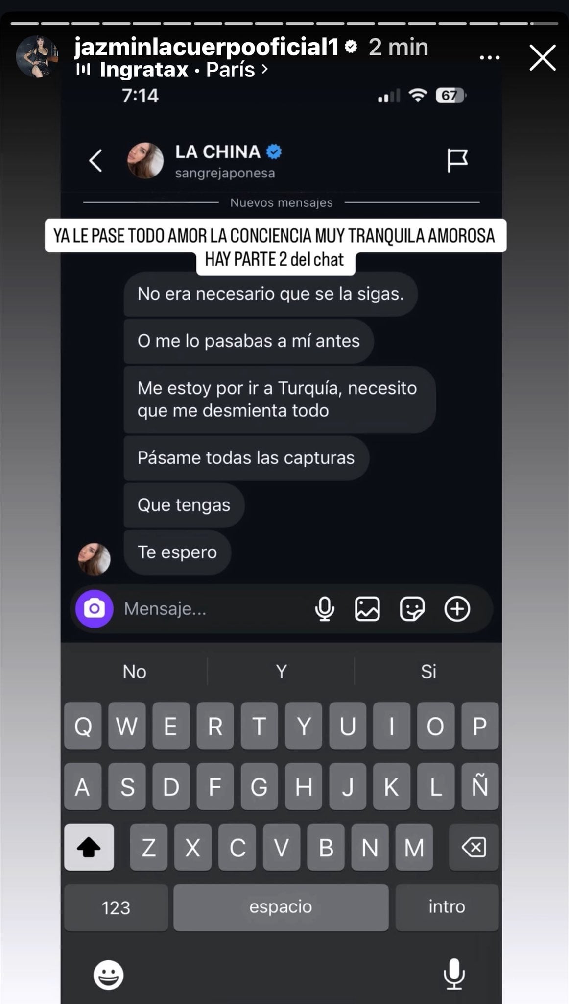 Jazmín La Cuerpo filtró los mensajes que le mandó la China Suárez: