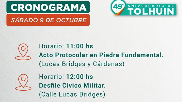 Tolhuin cumple un nuevo aniversario y este año se celebra con diferentes actividades que tendrán lugar el día sábado 9 de Octubre y se extenderán durante todo el mes.