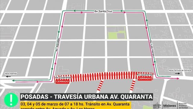 Por obras de Travesía Urbana, habrá interrupción del tránsito en avenidas de Posadas.
