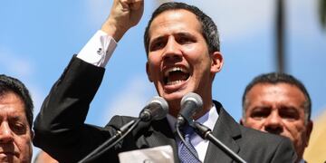 Presidente del Parlamento venezolano, Juan Guaidó, durante una rueda de prensa desde el Palacio Federal Legislativo en Caracas