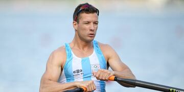 El argentino Brian Rosso compitiendo el 09/08/2016 durante la competición masculina de remo en los Juegos Olímpicos de Río 2016\u002E Foto: Soeren Stache/dpa