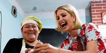 White House adviser Ivanka Trump helps Graciela Alcocer make a pastry during a visit to her bakery in Jujuy, Argentina September 5, 2019\u002E  REUTERS/Kevin Lamarque