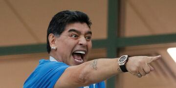 Soccer Football - World Cup - Group D - Argentina vs Croatia - Nizhny Novgorod Stadium, Nizhny Novgorod, Russia - June 21, 2018 Diego Maradona in the stands REUTERS/Matthew Childs rusia Nizhny Novgorod diego armando maradona campeonato mundial de futbol rusia 2018 futbol futbolistas partido seleccion argentina vs croacia