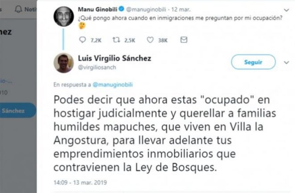 Un abogado neuquino lanzó una fuerte acusación a Ginóbili por Twitter
