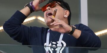 Soccer Football - World Cup - Group D - Argentina vs Iceland - Spartak Stadium, Moscow, Russia - June 16, 2018 Former Argentina player Diego Maradona watches from the stand REUTERS/Carl Recine