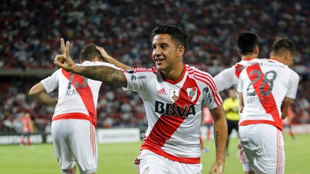 Football Soccer - Colombia's Independiente Medellin v Argentina's River Plate  - Copa Libertadores - Atanasio Girardot stadium, Medellin, Colombia - 15/3/17 - Sebastian Driussi of River Plate celebrates after scoring. REUTERS/Fredy BuilesZ colombia medell
