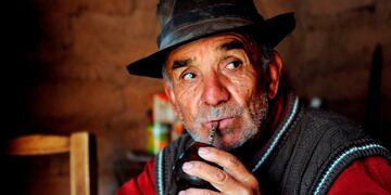 Argentinian goat farmer Antonio Sazo drinks \