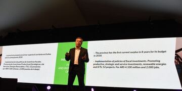 Cornejo presentó la provincia ante el mundo como anfitrión del BID\u002E (Gentileza: prensa de Gobierno)