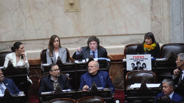 Javier Milei al exponer en el debate sobre el Impuesto a las Ganancias