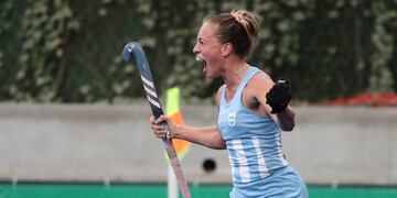 XVIII Pan American Games - Lima 2019 - Field Hockey - Women Semifinals - Argentina Vs\u002E Chile - Hockey Field, Lima, Peru - August 6, 2019\u002E Argentina's Julieta Jankunas reacts during the game\u002E REUTERS/Sergio Moraes