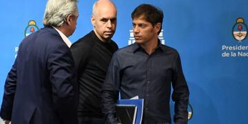 Axel Kicillof, Horacio Rodríguez Larreta y Alberto Fernández\u002E (Foto: Clarín)