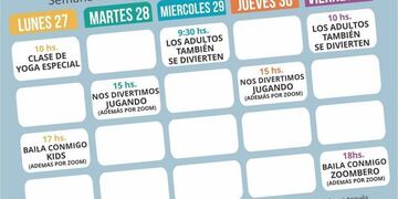 Grilla de actividades, vacaciones de invierno