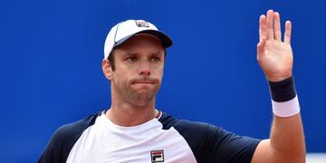 Argentina;s Horacio Zeballos reacts during his round of sixteen match against Germany's Philipp Kohlschreiber at the ATP tennis BMW Open in Munich, southern Germany, on May 4, 2017.  / AFP PHOTO / Christof STACHE