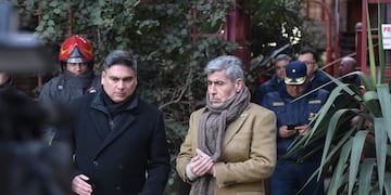 El ministro de Seguridad,Juan Pablo Quinteros, junto a Alejandro Mercado, exsubjefe detenido y preso en Bouwer.