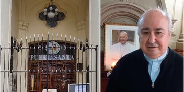 A las puertas de la iglesia catedral de Jujuy, un retrato del papa Francisco recibe la despedida de los fieles. El obispo Daniel Fernández oficiará una misa en su memoria en la basílica San Francisco.