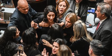 Escándalo en Diputados. Se cayó la sesión por las peleas entre legisladores kirchneristas y libertarios. (Gentileza Clarín)