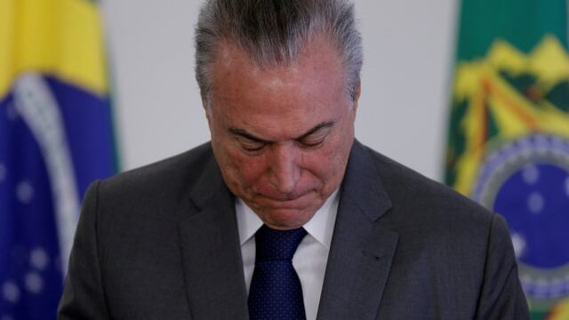 FILE PHOTO - Brazil's President Michel Temer looks on during a ceremony at the Planalto Palace, in Brasilia, Brazil April 12, 2017. REUTERS/Ueslei Marcelino/File Photo
