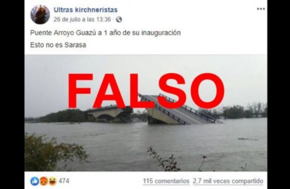 No, este puente en Corrientes no se cayó a un año de su inauguración sino medio siglo después