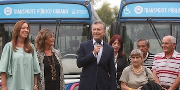 El presidente Mauricio Macri, en la inauguración del nuevo sistema de colectivos en la ciudad bonaerense de Junín\u002E (Presidencia)