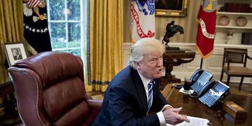 U.S. President Donald Trump speaks during an interview in the Oval Office of the White House in Washington, D.C., U.S., on Monday, May 1, 2017. Trumpu00a0said he would meet with North Korean leaderu00a0Kim Jong Unu00a0amid heightened tensions over his country's nuclear weapons program if the circumstances were right. Photographer: Andrew Harrer/Bloomberg