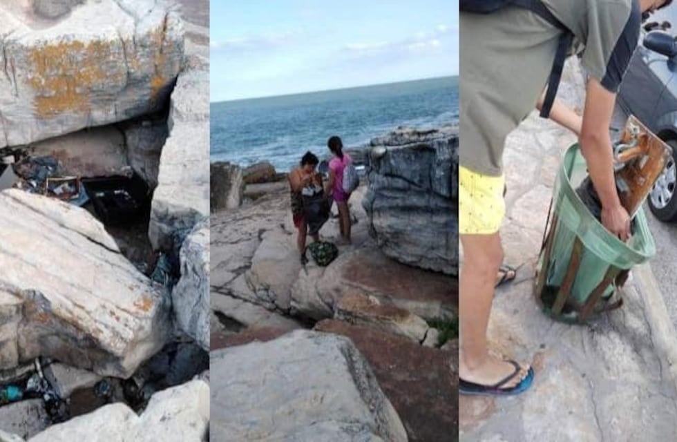 Una familia puntaltense limpió la playa de Mar del Plata