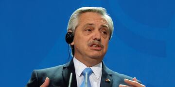 FILE - In this Feb\u002E 3, 2020 file photo, Argentina's President Alberto Fernandez speaks at a press conference in Berlin, Germany\u002E Argentina announced on Tuesday, Feb\u002E 11, 2020, that it will postpone the capital payment of a local currency bond on the eve of the arrival of an International Monetary Fund mission to continue negotiations for the restructuring of the South American country's debt\u002E (AP Photo/Jens Meyer, File)