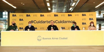 El jefe de Gobierno porteño Horacio Rodriguez Larreta brindó detalles acompañado por el jefe de Gabinete, Felipe Miguel; el ministro de Salud, Fernán Quirós; la ministra de Desarrollo Humano y Hábitat, María Migliore, y el secretario de Transporte y Obras Públicas, Juan José Mendez\u002E
