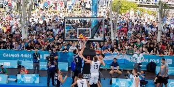 Argentina's Juan Esteban De La Fuente puts the ball into the basket during the Basketball 3x3 Men's Preliminary Round match between Argentina and Estonia at the Parque Mujeres Argentinas, Urban Park during The Youth Olympic Games, Buenos Aires, Argentina October 7, 2018\u002E   Simon Bruty  for OIS/IOC/Handout via REUTERS ATTENTION EDITORS - THIS IMAGE HAS BEEN SUPPLIED BY A THIRD PARTY\u002E
