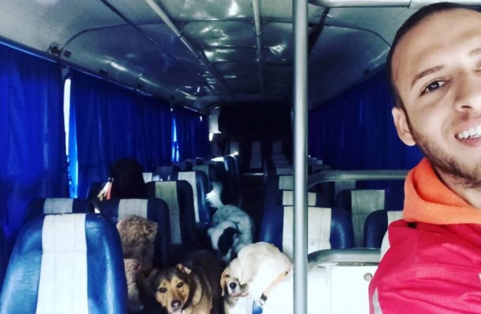 La historia de León Darío, el paseador de perros que viaja en transporte escolar y se hizo viral