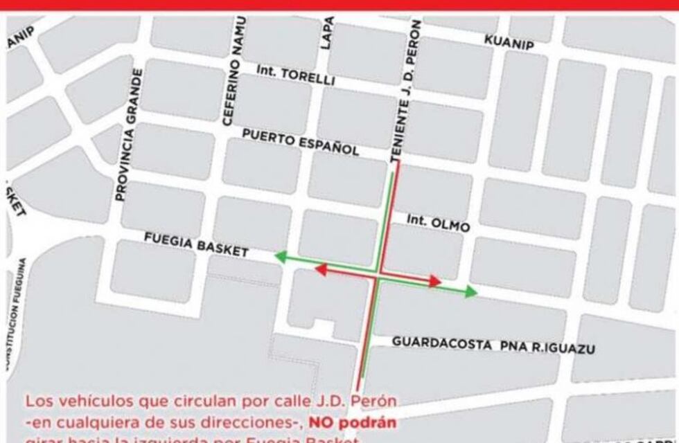 Tránsito: Prohibición de giro a la izquierda en calle Perón