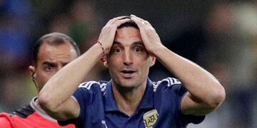 Soccer Football - Copa America Brazil 2019 - Semi Final - Brazil v Argentina - Mineirao Stadium, Belo Horizonte, Brazil - July 2, 2019 Argentina coach Lionel Scaloni reacts REUTERS/Ueslei Marcelino