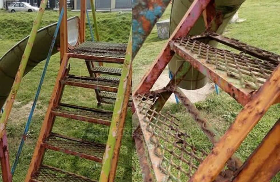 Abandono de los juegos y peligro en la Plaza 3 de Agosto de Quequén