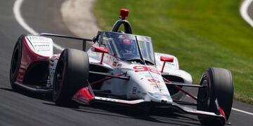Marco Andretti drives through the third turn during qualifying for the Indianapolis 500 auto race at Indianapolis Motor Speedway in Indianapolis, Saturday, Aug\u002E 15, 2020\u002E (AP Photo/Michael Conroy)