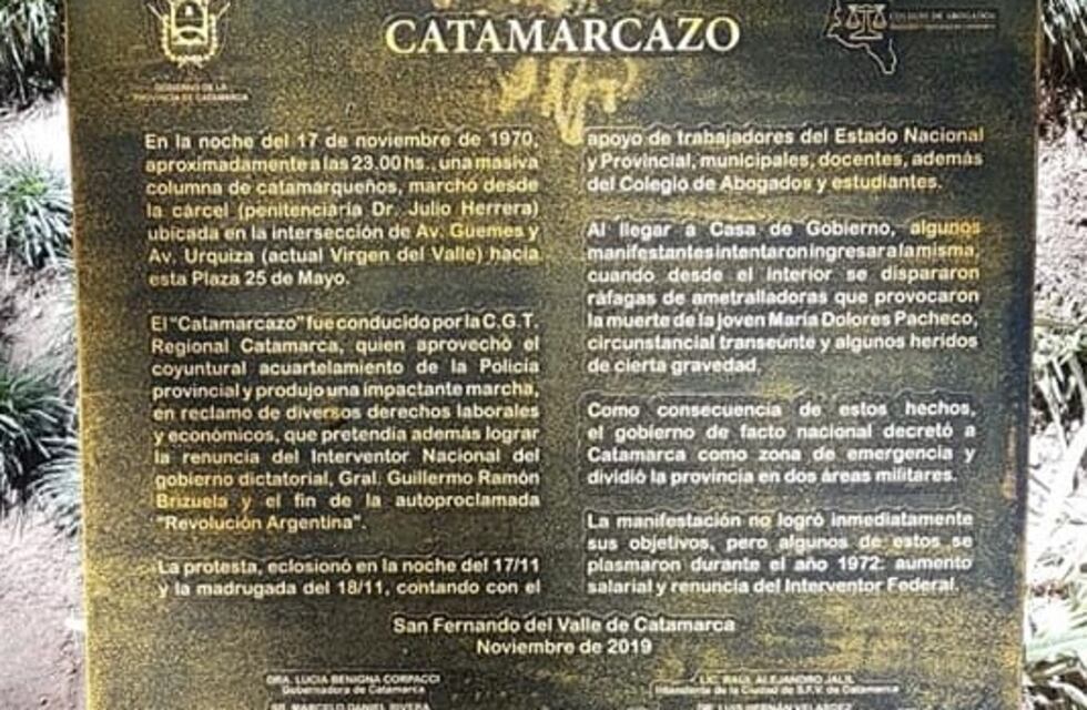 Una placa recuerda el "Catamarcazo"