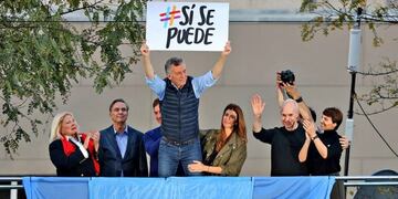 Mauricio Macri con su marcha #SíSePuede con la que busca dar vuelta el resultado de las PASO y llegar, al menos a la segunda vuelta, o ser reelecto en primera\u002E (La Nación)