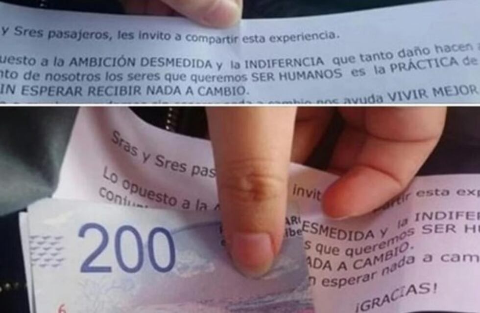 Un hombre entregó billetes de $200 en el tren Sarmiento junto con un tierno mensaje