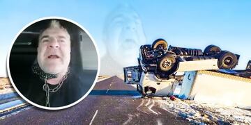 Un camionero se filmó manejando con una damajuana y volcó