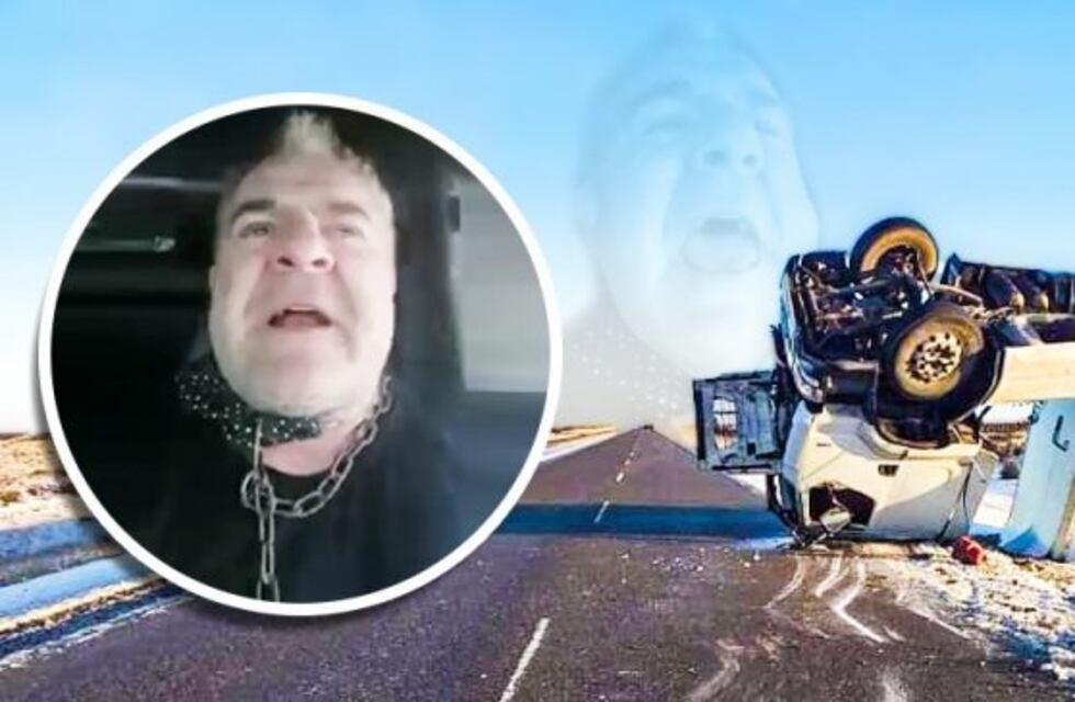 Un camionero se filmó manejando con una damajuana y volcó