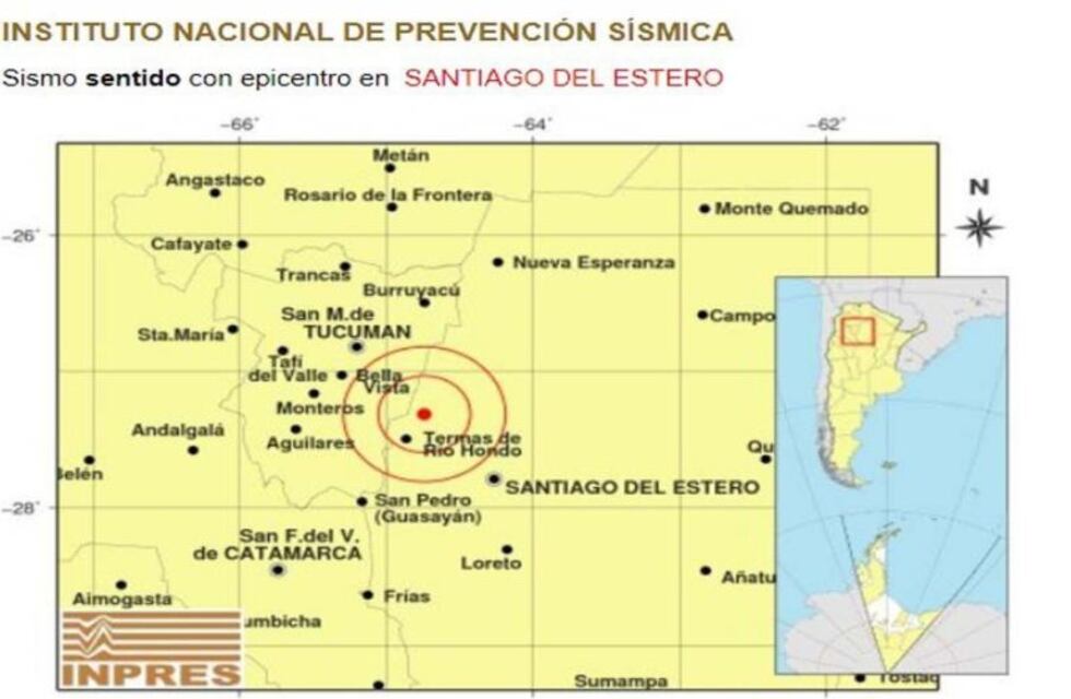 Hubo un sismo de 3,6 grados en Las Termas de Río Hondo